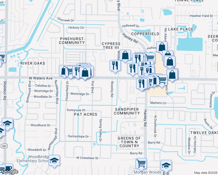 map of restaurants, bars, coffee shops, grocery stores, and more near 8312 Beasley Rd in Tampa