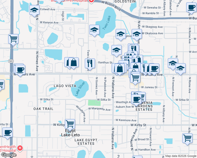 map of restaurants, bars, coffee shops, grocery stores, and more near 8315 North Gomez Avenue in Tampa