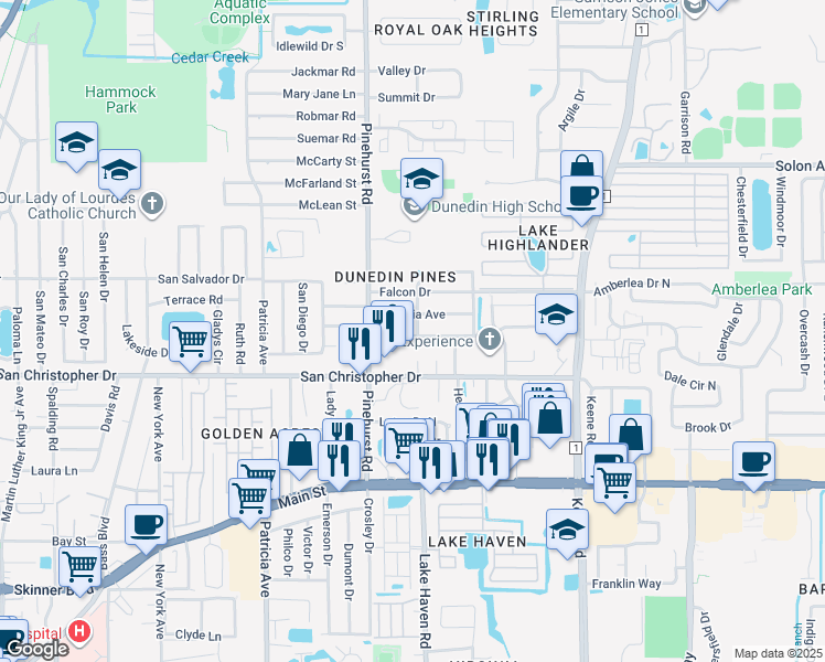map of restaurants, bars, coffee shops, grocery stores, and more near 1188 Ohio Avenue in Dunedin