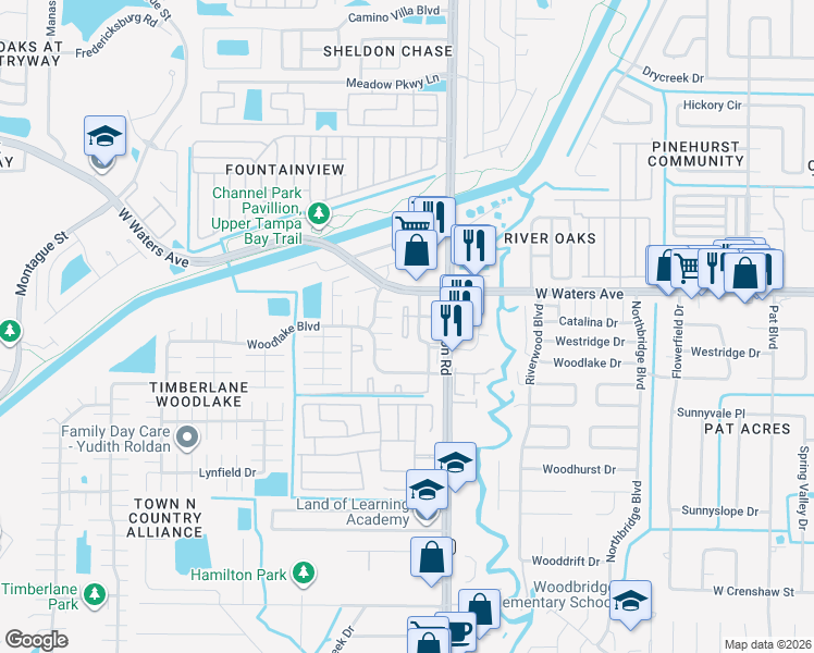 map of restaurants, bars, coffee shops, grocery stores, and more near 8907 Hatfield Court in Tampa