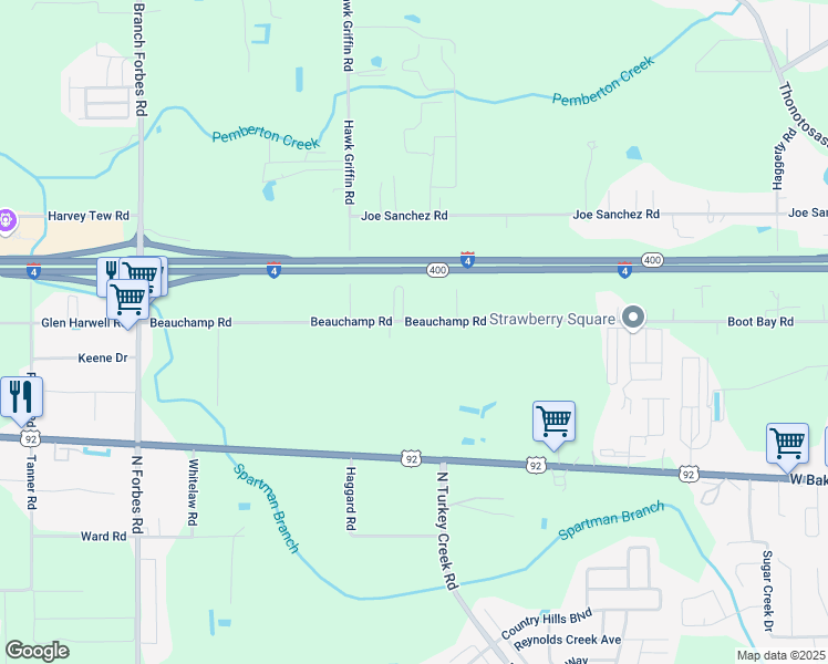 map of restaurants, bars, coffee shops, grocery stores, and more near 4615 Beauchamp Road in Plant City