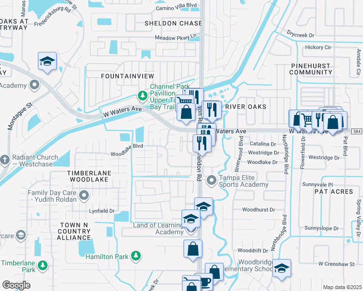 map of restaurants, bars, coffee shops, grocery stores, and more near 8907 Hatfield Court in Tampa