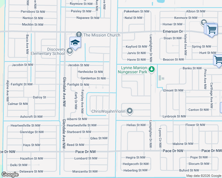 map of restaurants, bars, coffee shops, grocery stores, and more near 1083 Glencove Avenue Northwest in Palm Bay
