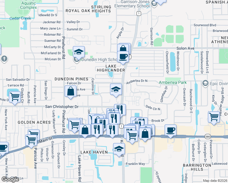 map of restaurants, bars, coffee shops, grocery stores, and more near 1513 Ohio Avenue in Dunedin