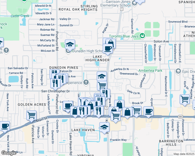 map of restaurants, bars, coffee shops, grocery stores, and more near 1504 Ohio Avenue in Dunedin