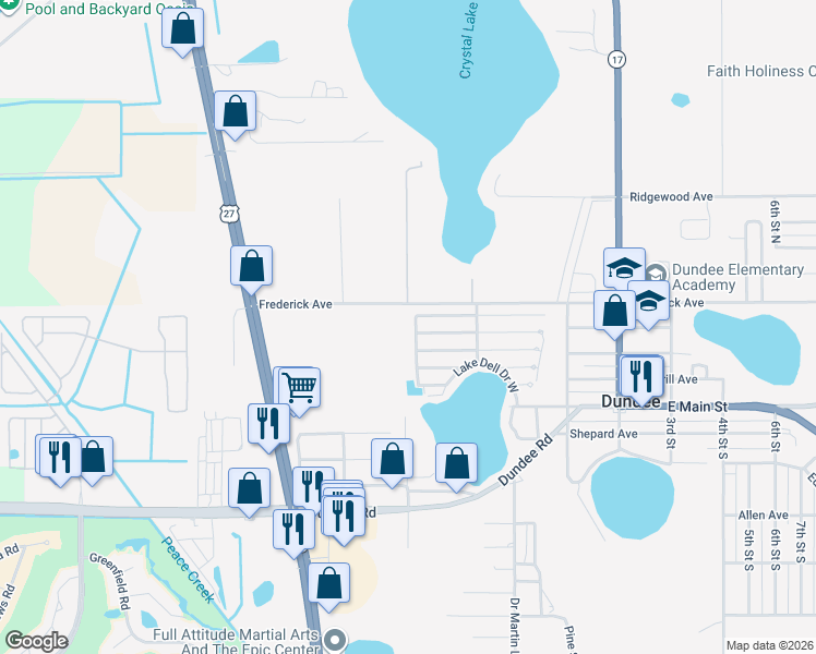 map of restaurants, bars, coffee shops, grocery stores, and more near Green Haven Lane West in Dundee