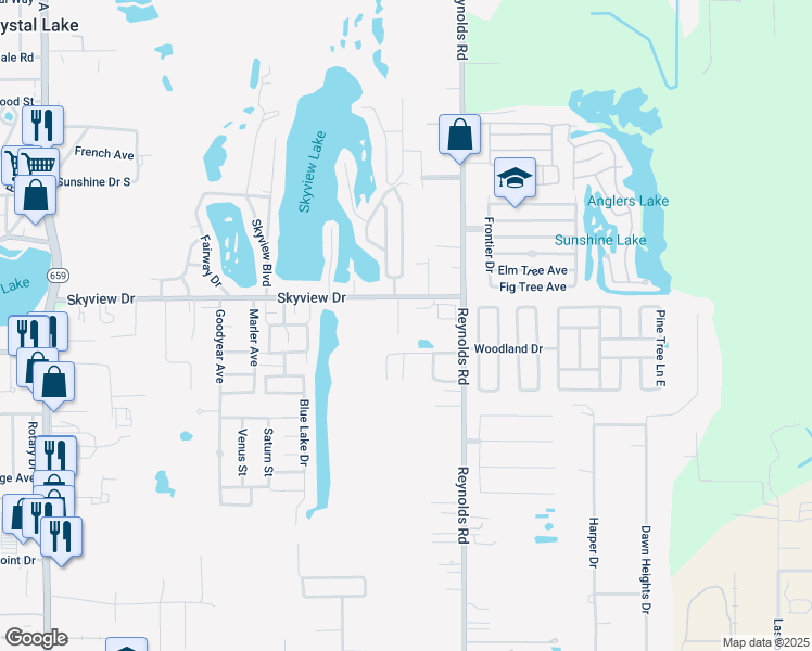 map of restaurants, bars, coffee shops, grocery stores, and more near 1535 Peavy Court in Lakeland