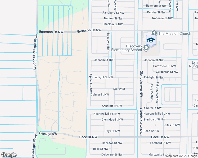 map of restaurants, bars, coffee shops, grocery stores, and more near 1840 Shannon Street Northwest in Palm Bay