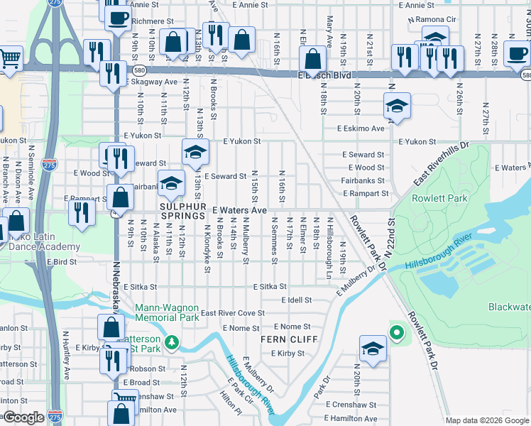 map of restaurants, bars, coffee shops, grocery stores, and more near 8317 North Marks Street in Tampa