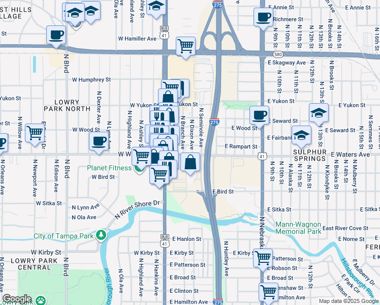 map of restaurants, bars, coffee shops, grocery stores, and more near 206 East Rampart Street in Tampa