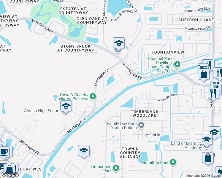 map of restaurants, bars, coffee shops, grocery stores, and more near 10218 Charleston Corner Road in Tampa
