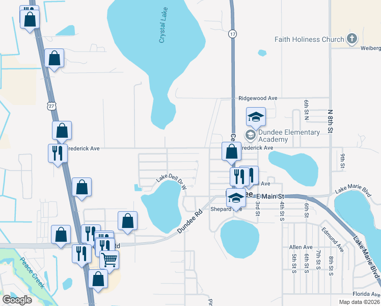 map of restaurants, bars, coffee shops, grocery stores, and more near 298 Frederick Avenue in Dundee