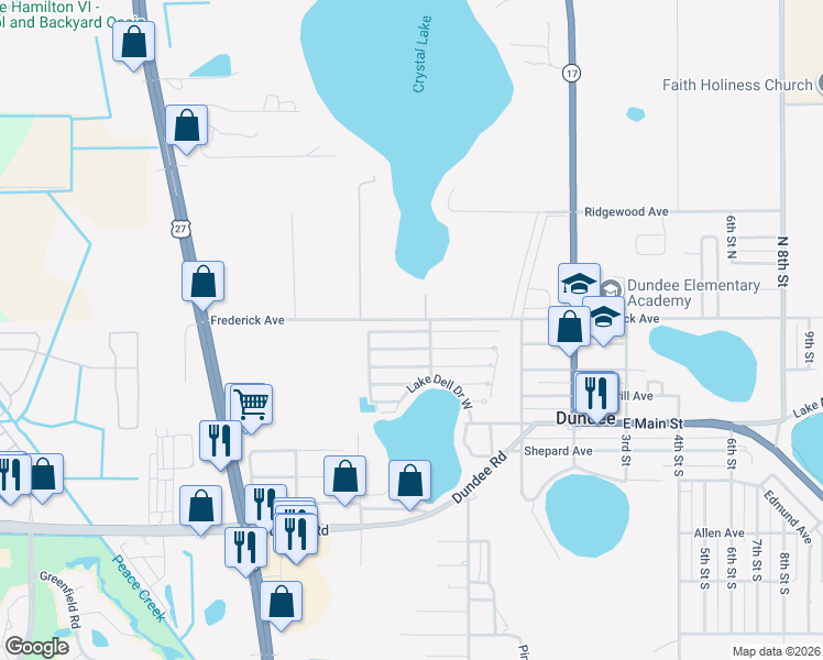 map of restaurants, bars, coffee shops, grocery stores, and more near 302 Frederick Avenue in Dundee