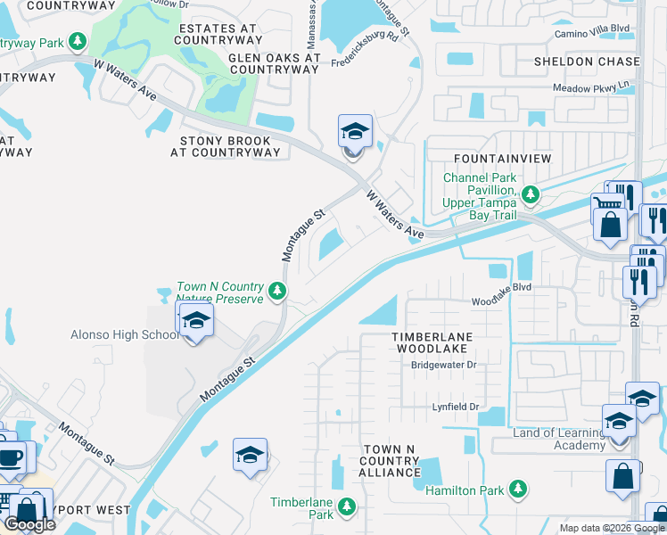 map of restaurants, bars, coffee shops, grocery stores, and more near 10207 Charleston Corner Road in Tampa