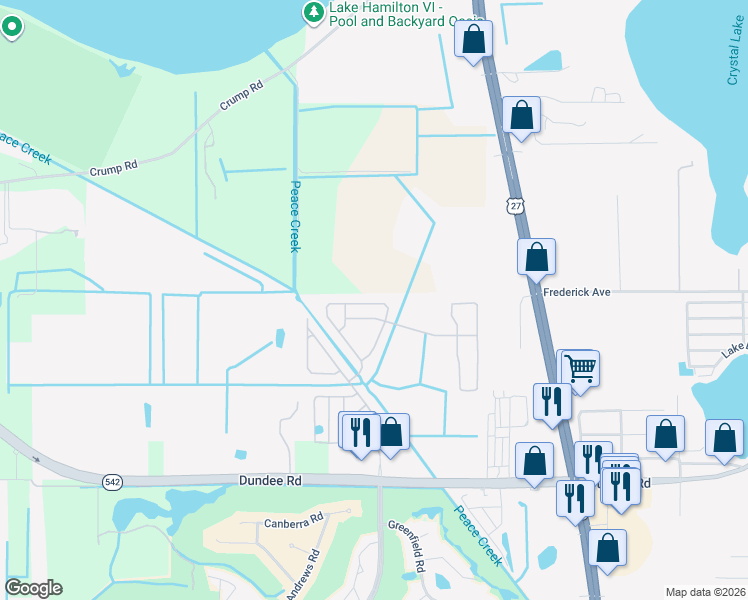 map of restaurants, bars, coffee shops, grocery stores, and more near Heartwood Cypress Drive in Winter Haven