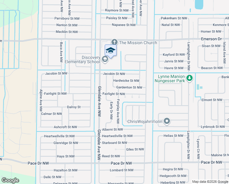 map of restaurants, bars, coffee shops, grocery stores, and more near 1617 Fairlight Street Northwest in Palm Bay