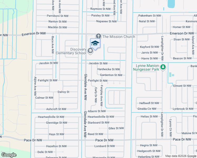 map of restaurants, bars, coffee shops, grocery stores, and more near 1620 Gardenton Street Northwest in Palm Bay
