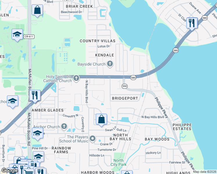 map of restaurants, bars, coffee shops, grocery stores, and more near 525 Harbor Grove Circle in Safety Harbor