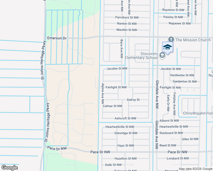 map of restaurants, bars, coffee shops, grocery stores, and more near 1885 Fairlight Street Northwest in Palm Bay