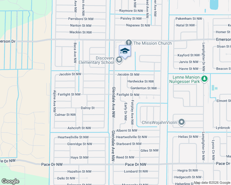 map of restaurants, bars, coffee shops, grocery stores, and more near 1101 Glendale Avenue Northwest in Palm Bay