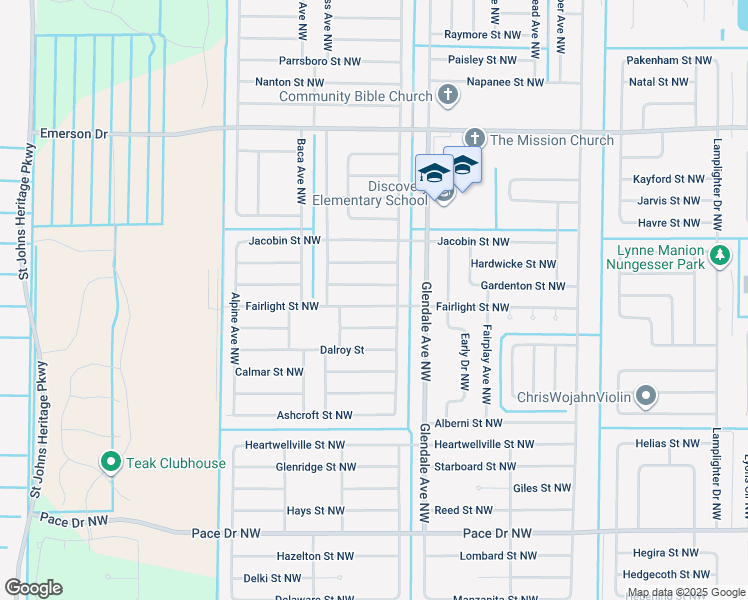 map of restaurants, bars, coffee shops, grocery stores, and more near 1740 Gagman Street Northwest in Palm Bay