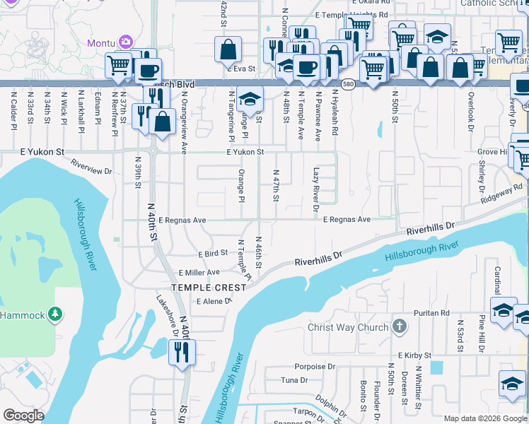 map of restaurants, bars, coffee shops, grocery stores, and more near 8407 North 46th Street in Tampa
