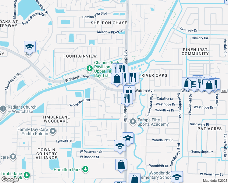map of restaurants, bars, coffee shops, grocery stores, and more near 8907 Shandwick Court in Tampa