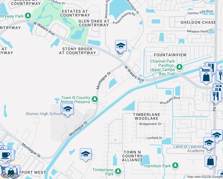 map of restaurants, bars, coffee shops, grocery stores, and more near 10207 Charleston Corner Road in Tampa