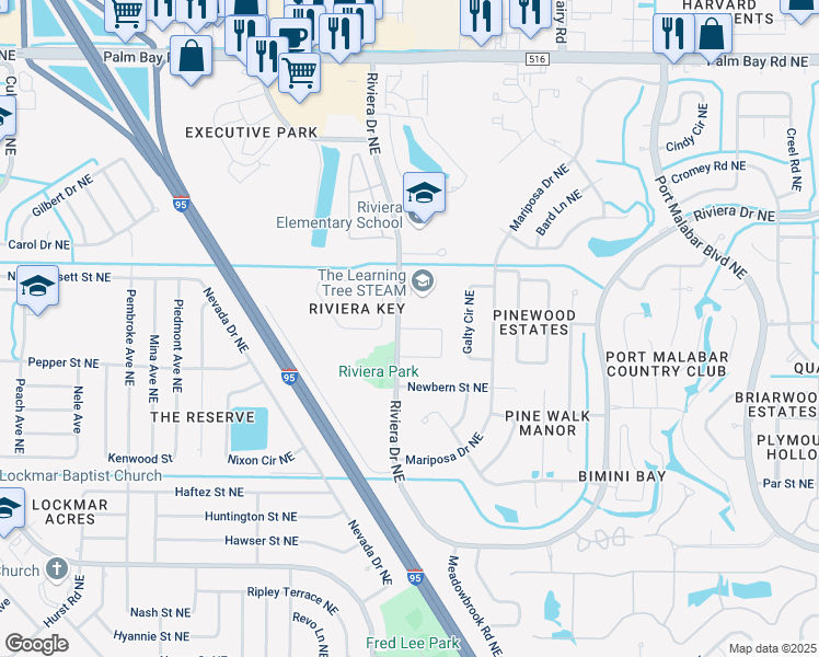 map of restaurants, bars, coffee shops, grocery stores, and more near 1026 Dania Circle in Palm Bay