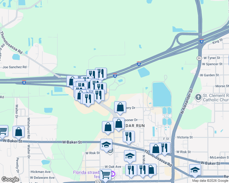 map of restaurants, bars, coffee shops, grocery stores, and more near 1227 Goldfinch Drive in Plant City