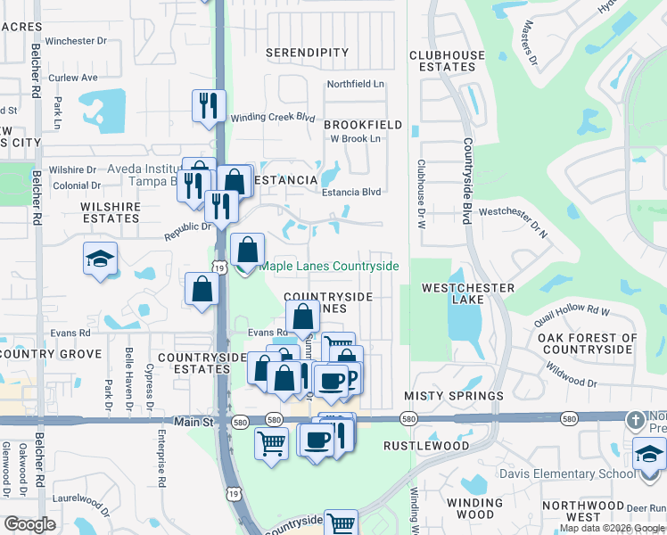 map of restaurants, bars, coffee shops, grocery stores, and more near 2526 Mario Way in Clearwater