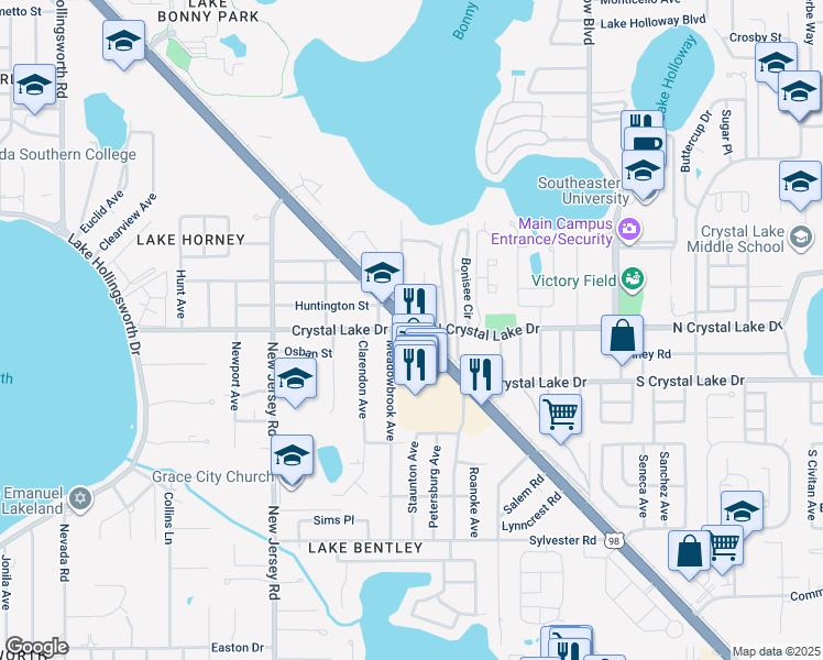 map of restaurants, bars, coffee shops, grocery stores, and more near in Lakeland