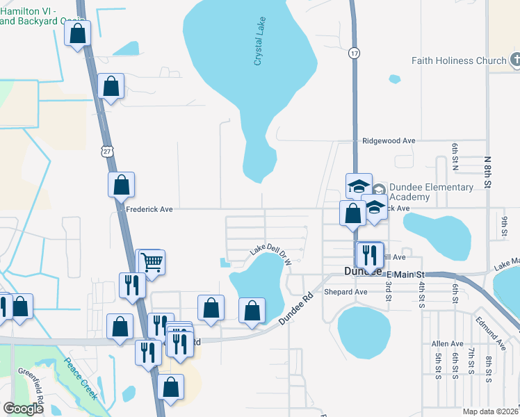 map of restaurants, bars, coffee shops, grocery stores, and more near 300 Frederick Avenue in Dundee
