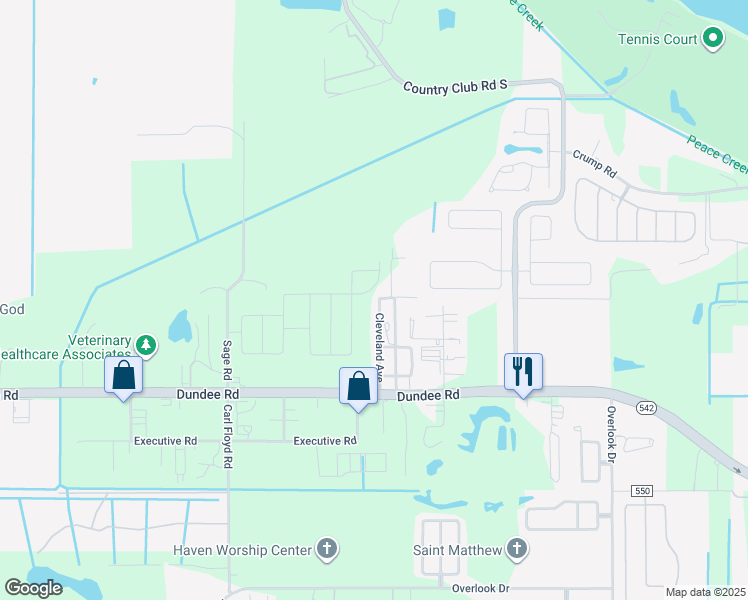 map of restaurants, bars, coffee shops, grocery stores, and more near 215 Cleveland Avenue in Winter Haven