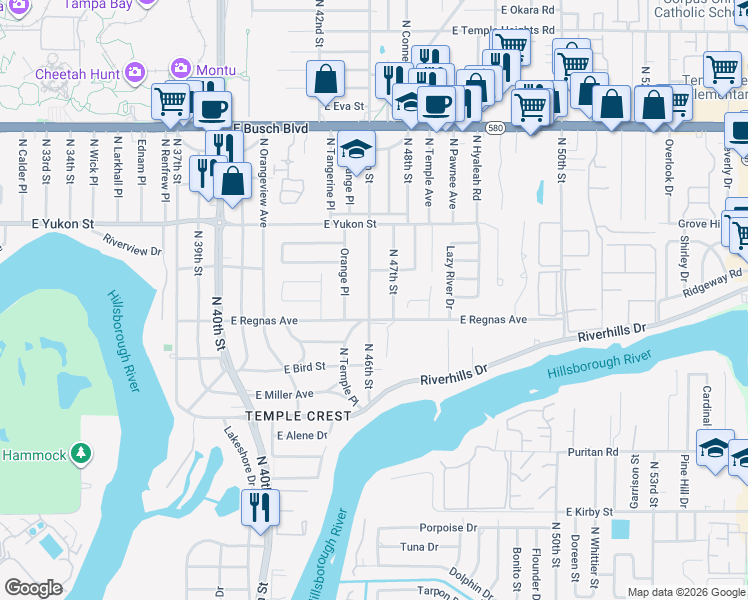 map of restaurants, bars, coffee shops, grocery stores, and more near 8407 N 46th St in Tampa