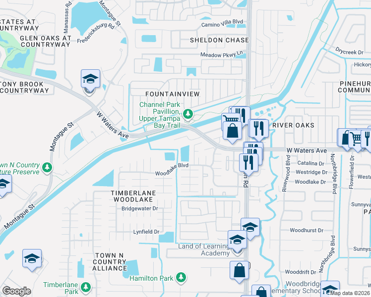 map of restaurants, bars, coffee shops, grocery stores, and more near 8222 Ravencroft Drive in Tampa