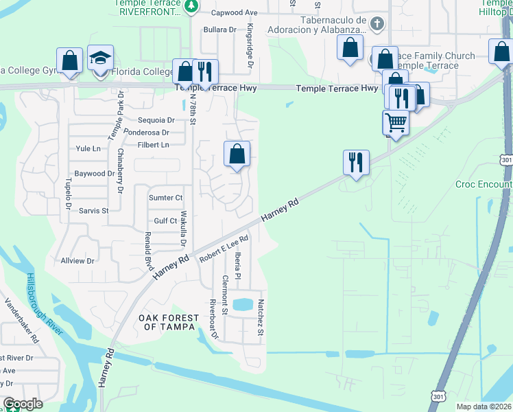 map of restaurants, bars, coffee shops, grocery stores, and more near 8045 Brien Green Way in Tampa