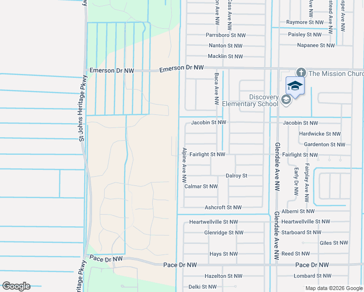 map of restaurants, bars, coffee shops, grocery stores, and more near 1126 Alpine Avenue Northwest in Palm Bay
