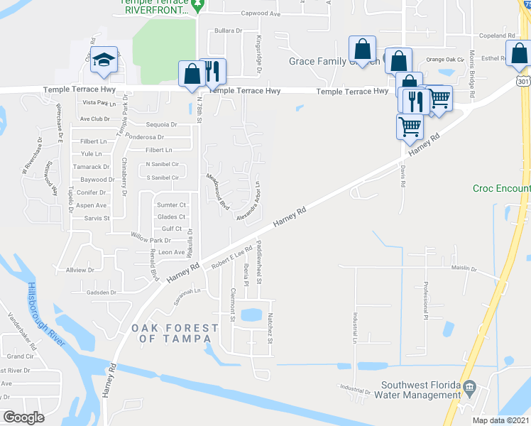 map of restaurants, bars, coffee shops, grocery stores, and more near 8045 Brien Green Way in Tampa