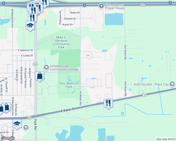map of restaurants, bars, coffee shops, grocery stores, and more near 2709 Wilder Trace Court in Plant City
