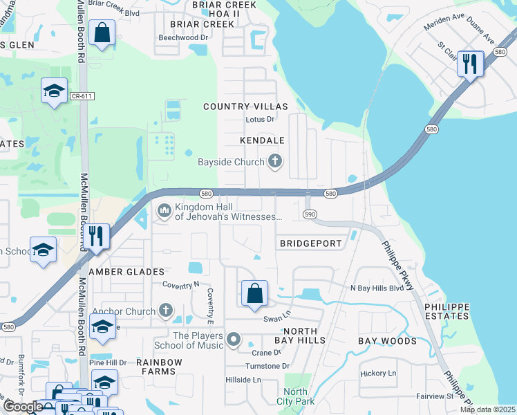map of restaurants, bars, coffee shops, grocery stores, and more near 525 Harbor Grove Circle in Safety Harbor