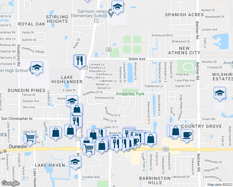 map of restaurants, bars, coffee shops, grocery stores, and more near 1400 Vale Court in Dunedin