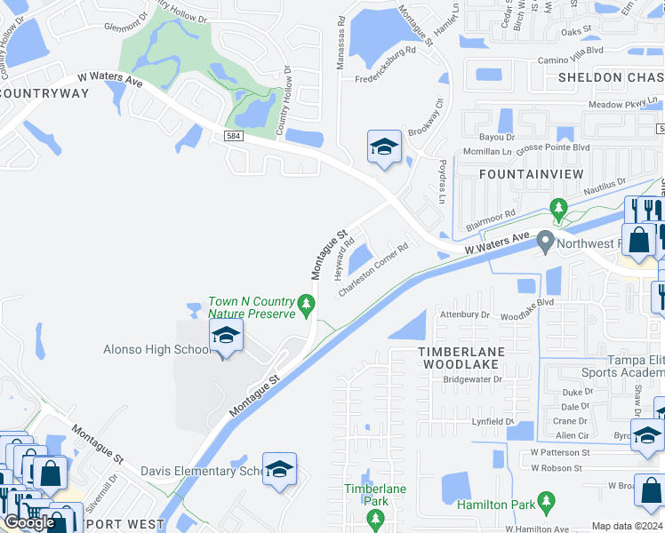 map of restaurants, bars, coffee shops, grocery stores, and more near 8527 Heyward Road in Tampa