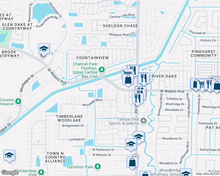 map of restaurants, bars, coffee shops, grocery stores, and more near 9013 Wheathill Way in Tampa