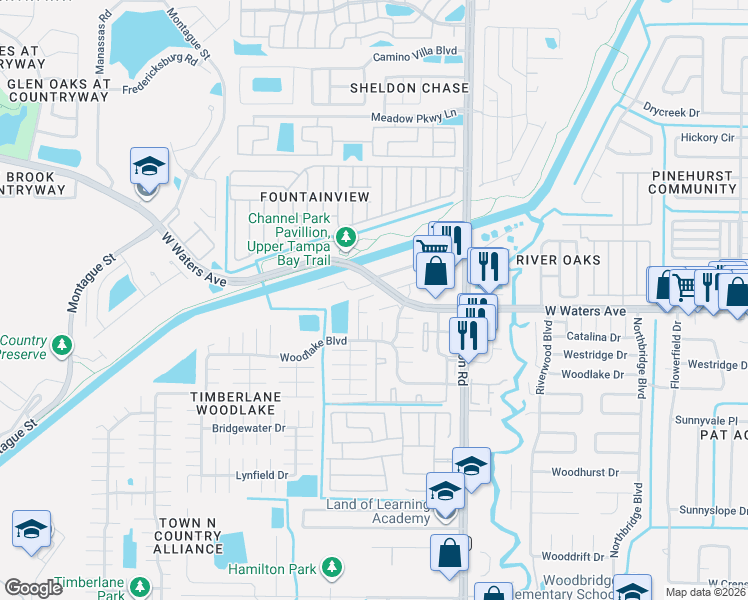 map of restaurants, bars, coffee shops, grocery stores, and more near 9013 Wheathill Way in Tampa
