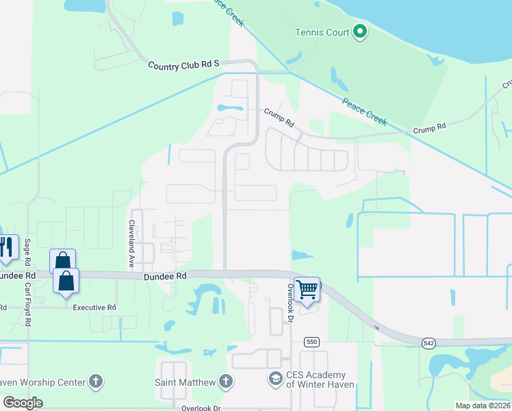 map of restaurants, bars, coffee shops, grocery stores, and more near 3132 Country Club Circle in Winter Haven
