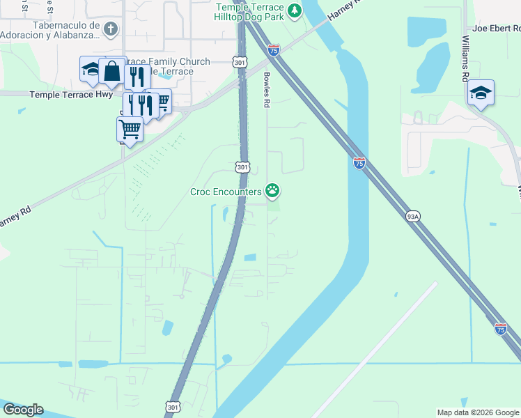 map of restaurants, bars, coffee shops, grocery stores, and more near 9305 Gerry Lane in Tampa