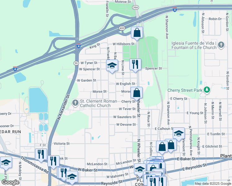 map of restaurants, bars, coffee shops, grocery stores, and more near 1210 Barnes Street in Plant City