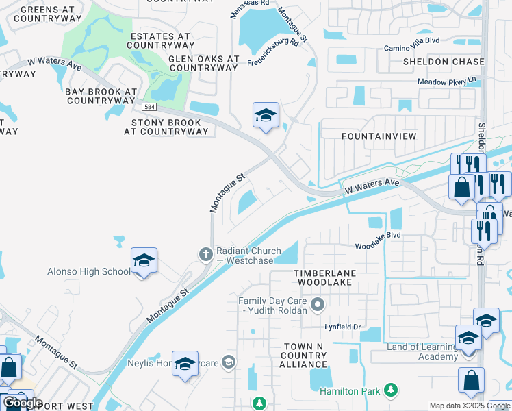 map of restaurants, bars, coffee shops, grocery stores, and more near 10203 Charleston Corner Road in Tampa