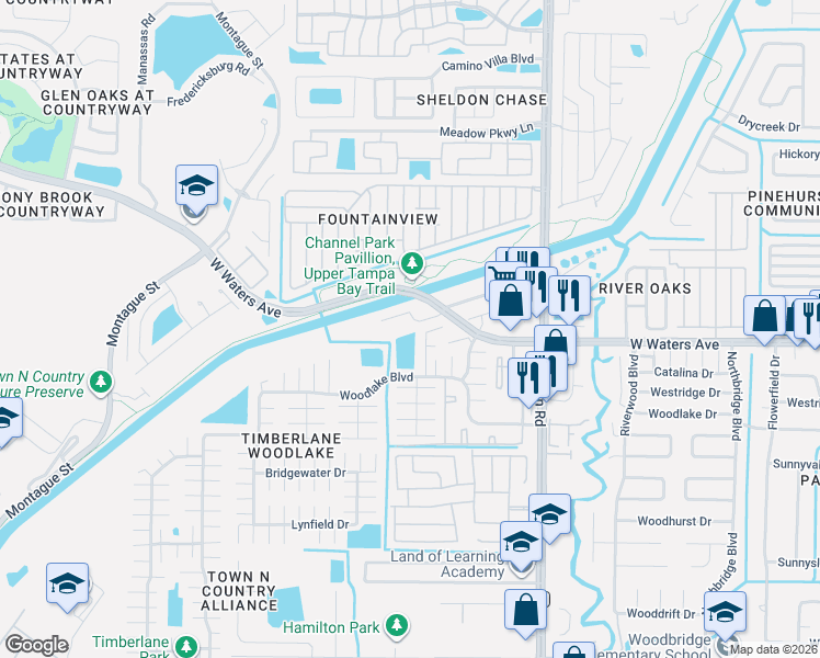 map of restaurants, bars, coffee shops, grocery stores, and more near 8222 Ravencroft Drive in Tampa